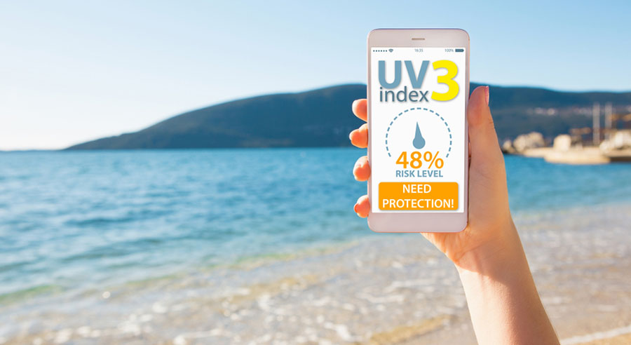 holding phone with uv index information