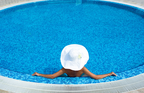 woman by pool