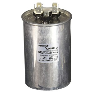 Diversitech Motor Run Capacitor, Dual Capacitance, Metal, Round Can - 440VAC, MFD 40+5