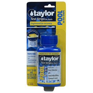 Taylor Technologies Pool Test Strips, Free Chlorine, pH, Alkalinity, CYA - 50 count