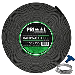 Primal Accessories Commercial Grade Backwash Hose 1.5 inch x 100 feet, 3 Bar / 43.5 psi - Black